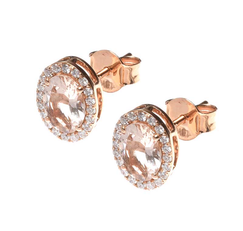 18CT ROSE GOLD MORGANITE AND DIAMOND EARRINGS - Image 2 of 3