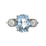 PLATINUM AQUAMARINE AND DIAMOND RING