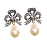 18CT GOLD PEARL AND DIAMOND DROP EARRINGS