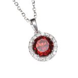 18CT WHITE GOLD GARNET AND DIAMOND NECKLACE