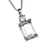 18CT WHITE GOLD AQUAMARINE AND DIAMOND NECKLACE