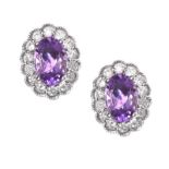 18CT WHITE GOLD AMETHYST AND DIAMOND EARRINGS