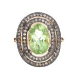 14CT GOLD SILVER-SET PERIDOT AND DIAMOND RING