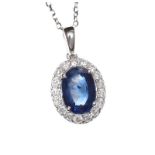 18CT WHITE GOLD SAPPHIRE AND DIAMOND NECKLACE