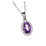 18CT WHITE GOLD AMETHYST AND DIAMOND NECKLACE