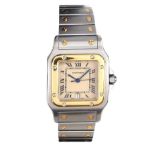 CARTIER MID-SIZE SANTOS STAINLESS STEEL AND GOLD WRIST WATCH
