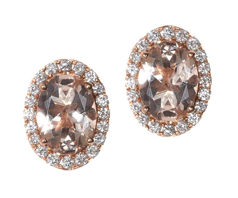 18CT ROSE GOLD MORGANITE AND DIAMOND EARRINGS