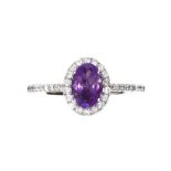 18CT WHITE GOLD AMETHYST AND DIAMOND RING