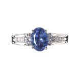 18CT WHITE GOLD TANZANITE AND DIAMOND RING