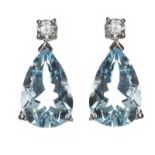 18CT WHITE GOLD AQUMARINE AND DIAMOND EARRINGS