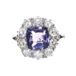 18CT WHITE GOLD NATURAL SAPPHIRE AND DIAMOND RING