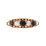 18CT GOLD SAPPHIRE AND DIAMOND FIVE STONE RING