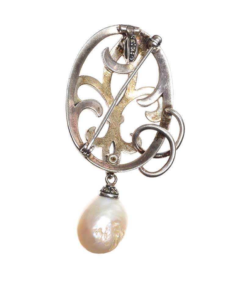 SILVER TONE PEARL AND MARCASITE BROOCH/PENDANT - Image 3 of 3