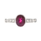 18CT WHITE GOLD RUBY AND DIAMOND RING