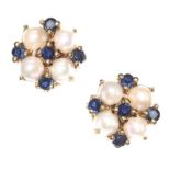 PAIR OF 9CT GOLD PEARL AND SAPPHIRE EARRINGS