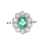 18CT GOLD AND PLATINUM EMERALD AND DIAMOND RING