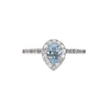 18CT WHITE GOLD AQUAMARINE AND DIAMOND RING