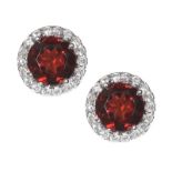 18CT WHITE GOLD GARNET AND DIAMOND EARRINGS