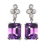 18CT WHITE GOLD AMETHYST AND DIAMOND EARRINGS