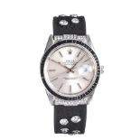 ROLEX DATE JUST BLACK DIAMOND SET STAINLESS STEEL WATCH