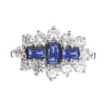 18CT GOLD SAPPHIRE AND DIAMOND BOAT-SHAPED CLUSTER RING