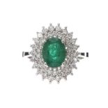 18CT GOLD EMERALD AND DIAMOND RING