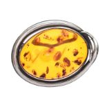 SILVER AMBER BROOCH