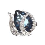 WHITE GOLD BLUE STONE AND DIAMOND RING