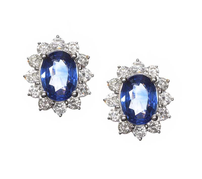 18CT WHITE GOLD SAPPHIRE AND DIAMOND CLUSTER EARRINGS