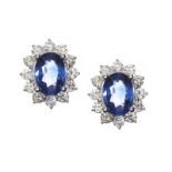 18CT WHITE GOLD SAPPHIRE AND DIAMOND CLUSTER EARRINGS