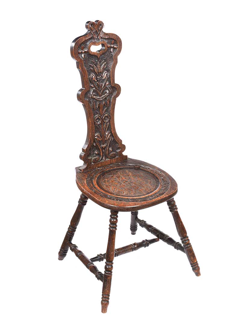 ANTIQUE CARVED OAK SPINNING CHAIR