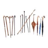 COLLECTION OF ASSORTED WALKING STICKS & UMBRELLAS