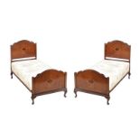 PAIR OF ANTIQUE INLAID MAHOGANY SINGLE BEDS