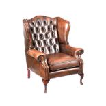 LEATHER WINGED BACK ARMCHAIR