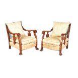 PAIR OF WALNUT BERGERE ARMCHAIRS