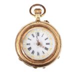 18CT GOLD LADY'S FOB WATCH WITH ENAMEL