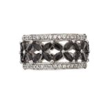 GEORGINI RHODIUM-PLATED BLACK STONE RING