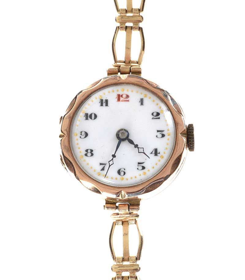 9CT GOLD CASED LADY'S WRISTWATCH WITH ROLLED GOLD BRACELET STRAP
