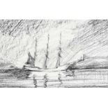 Neil Miners - TALL SHIP IN FALMOUTH BAY - Charcoal on Paper - 7 x 12 inches - Signed in Monogram