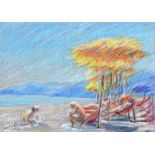 Coralie de Burgh Kinahan - ON THE BEACH, ITALY - Pastel on Paper - 8 x 11 inches - Signed