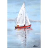 Lawrence Chambers - RED BOAT - Pastel on Paper - 9 x 6 inches - Signed