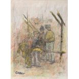 William Conor, RHA RUA - ROAD BOWLS - Wax Crayon on Paper - 13 x 19.5 inches - Signed