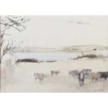 Tom Carr, HRHA, RUA, RWS - CATTLE GRAZING - Watercolour Drawing - 14 x 20 inches - Signed