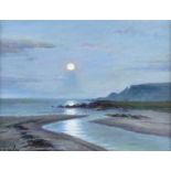 Charles McAuley - MOONLIGHT OVER GARRON, COUNTY ANTRIM - Oil on Canvas - 14 x 18 inches - Signed