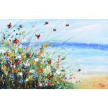 Lorna Millar - WILD FLOWERS BY THE SHORE - Oil on Board - 20 x 30 inches - Signed