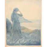 J.A. Walker - LOOKING OUT AT SEA - Coloured Print - 10 x 8 inches - Signed