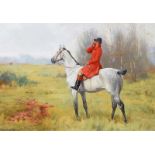George Goodwin Kilburne - A HUNTSMAN CALLING FROM HIS HORSE - Oil on Board - 7 x 10 inches - Signed