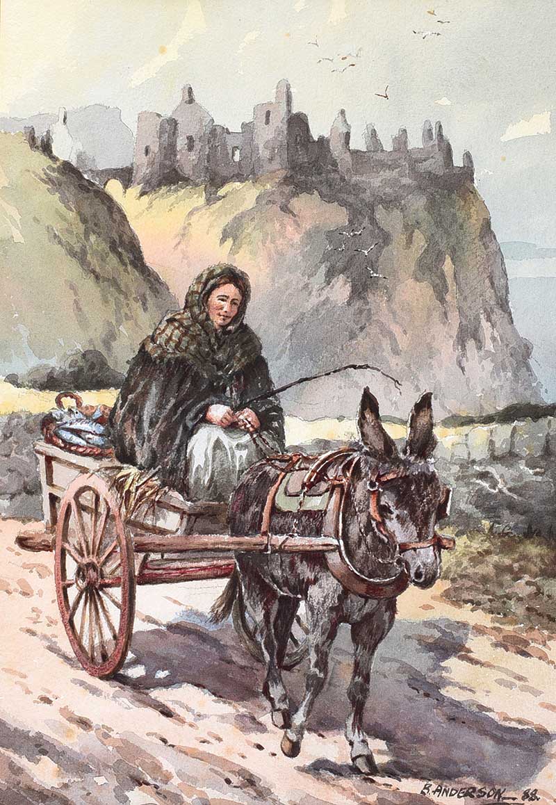 Bobbie Anderson - SHAWLIE ON THE ROAD BY DUNLUCE CASTLE - Watercolour Drawing - 14 x 10 inches -