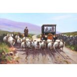 Donal McNaughton - DRIVING SHEEP IN THE GLENS - Oil on Board - 16 x 24 inches - Signed