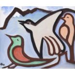 Markey Robinson - BIRDS & MOUNTAIN - Gouache on Board - 12 x 14 inches - Signed